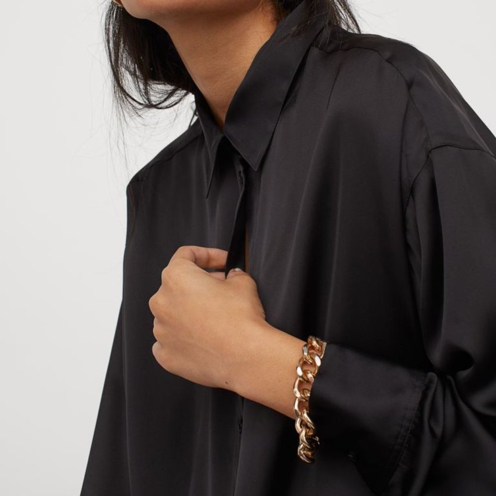 H&M Silky Button Up Blouse in Black